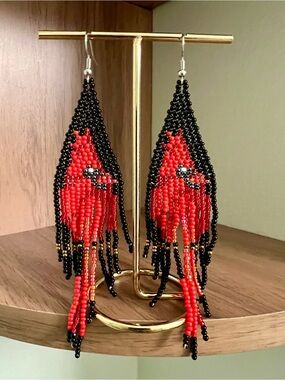Adorable Red Cardinal Beaded Earrings